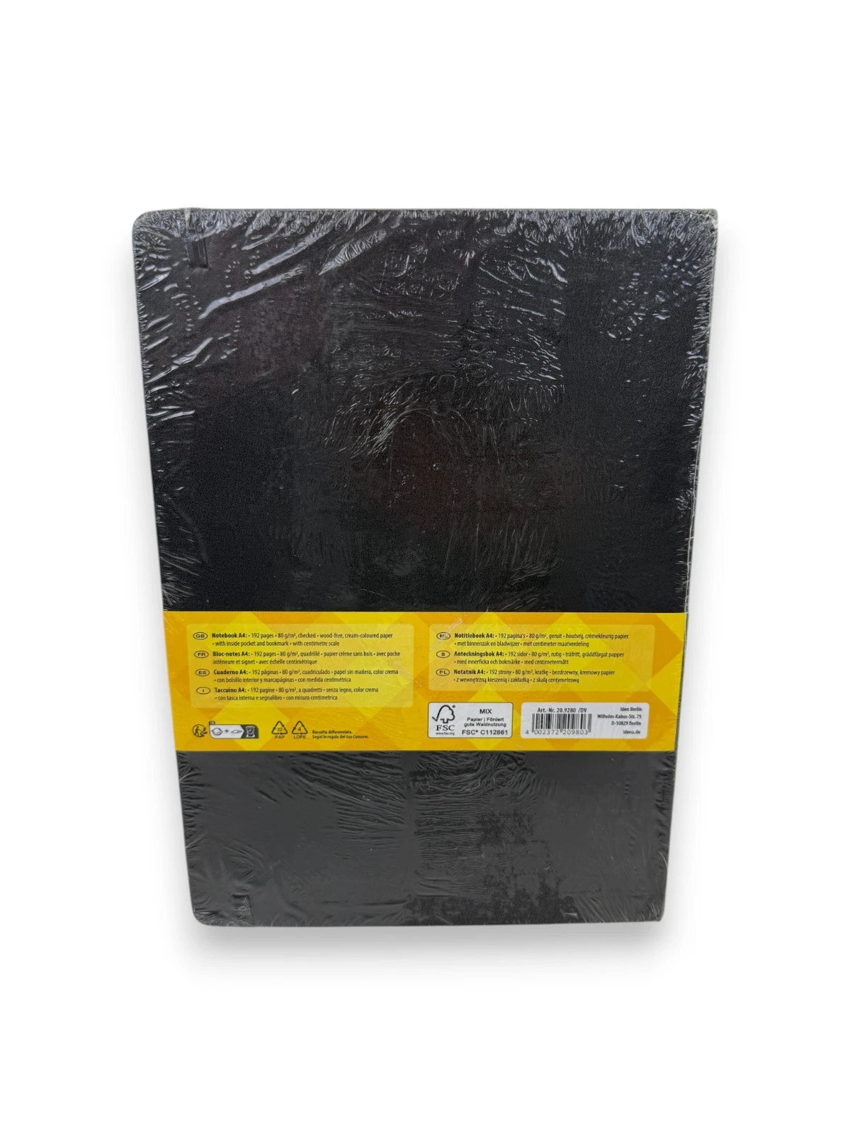 IDENA 209280 Notizbuch A4 Kariert 192 Seiten 80g/m² Schwarz Innentasche Hardcove
