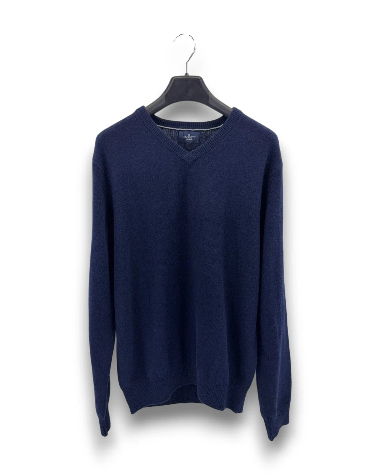 Hackett London Herren Pullover Gr. L Midnight Blue 100% Lammwolle V-Ausschnitt