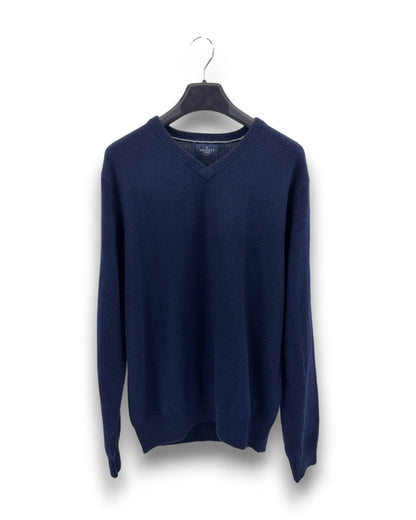 Hackett London Herren Pullover Gr. L Midnight Blue 100% Lammwolle V-Ausschnitt