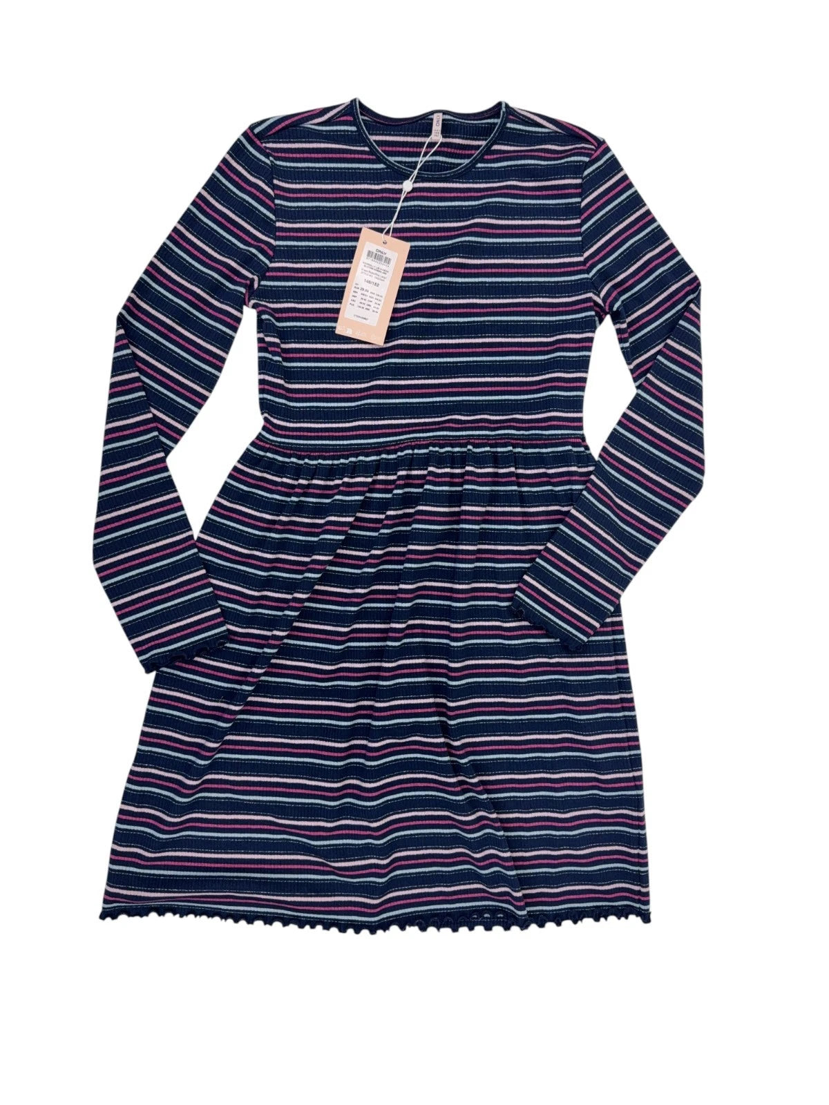 Only Kinder Mädchen Kleid gestreift Gr. 146/152 mit Glitterstreifen