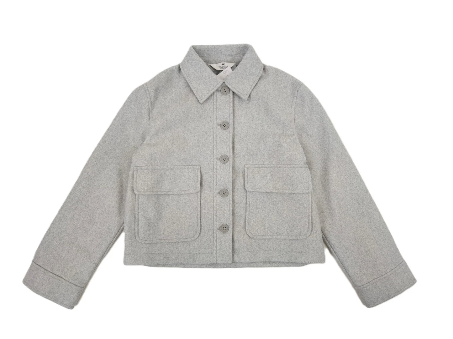 H&M Mädchen Gefilztes Shacket Gr. 158 hellgrau Jacke geknöpft Filzjacke