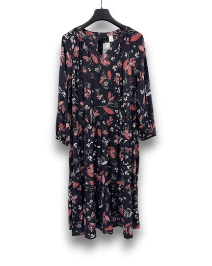 MiaModa Maxikleid Gr. 50 Kleid Floral Langarm Viskose Volant Schwarz Blumen