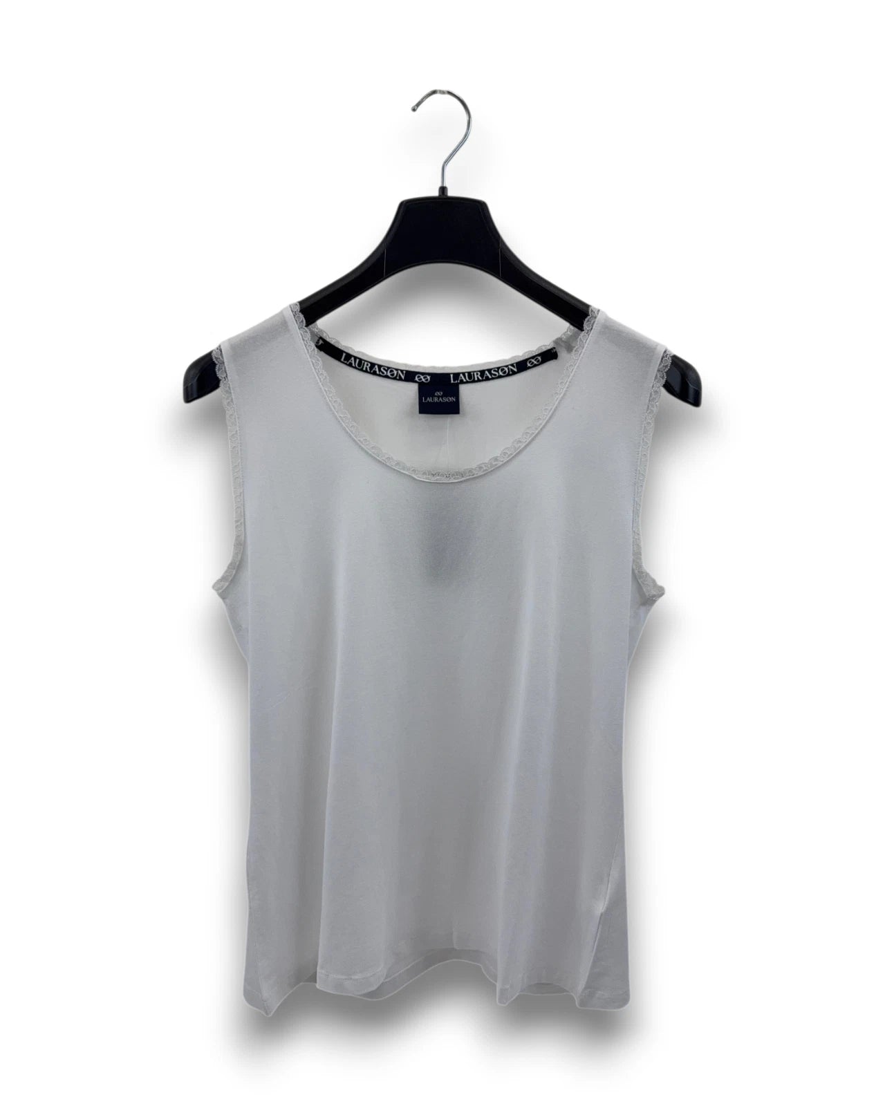 Laurason Damen Top Gr. L Weiß ärmellos mit Spitze Oberteil Shirt