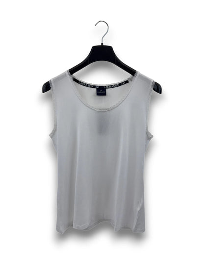 Laurason Damen Top Gr. L Weiß ärmellos mit Spitze Oberteil Shirt