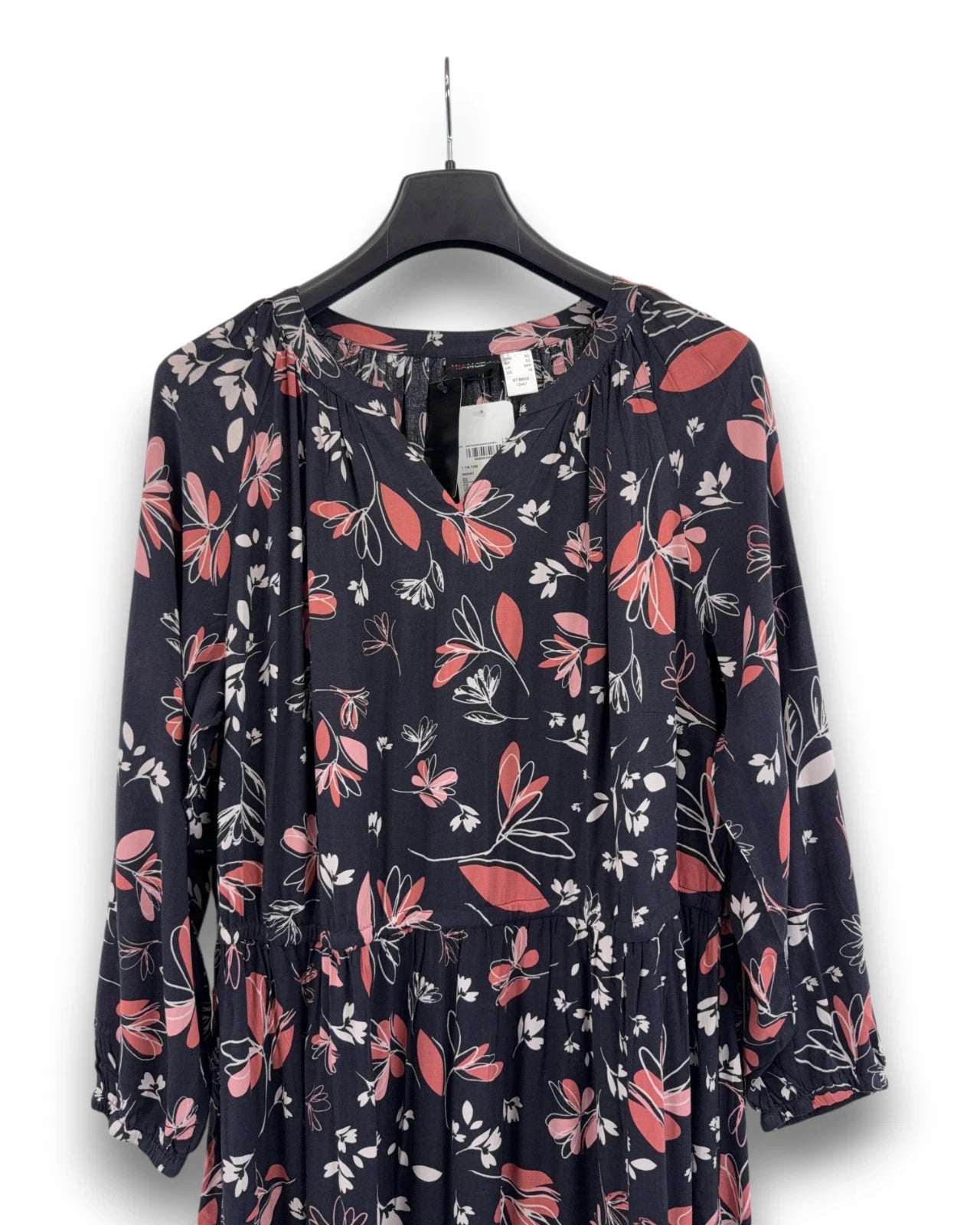 MiaModa Maxikleid Gr. 50 Kleid Floral Langarm Viskose Volant Schwarz Blumen