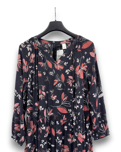 MiaModa Maxikleid Gr. 50 Kleid Floral Langarm Viskose Volant Schwarz Blumen