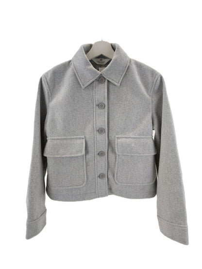 H&M Mädchen Gefilztes Shacket Gr. 158 hellgrau Jacke geknöpft Filzjacke