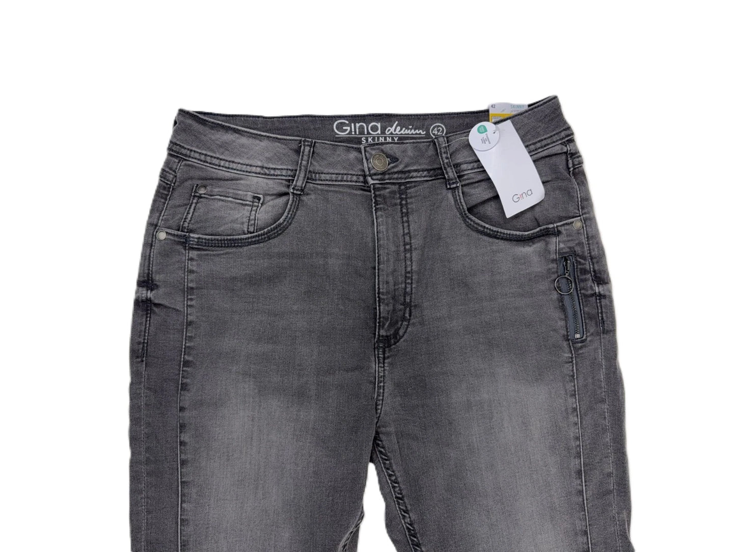 Gina Denim Damen Jeans Skiny Stretch Gr. 42 Grau Hose mit Stretchanteil