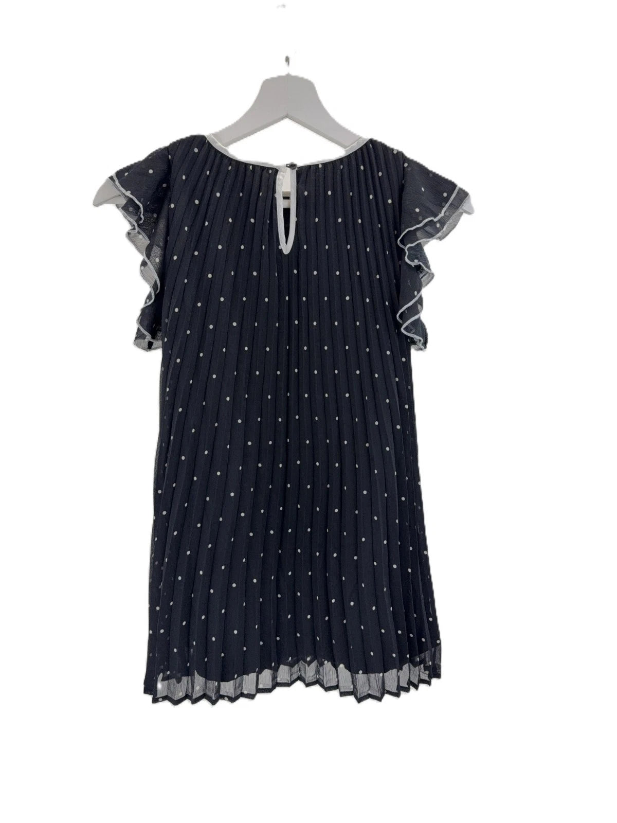 H&M Mädchen Plissiertes Kleid A-Linie schwarz mit Punkten Gr. 122 Kappenärmel