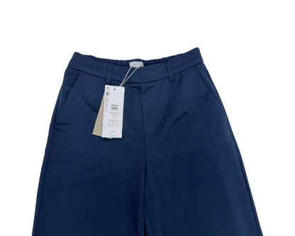 Object Damen Hose Gr. 36 Marineblau Weites Bein Hoher Bund Stretch Stoffhose
