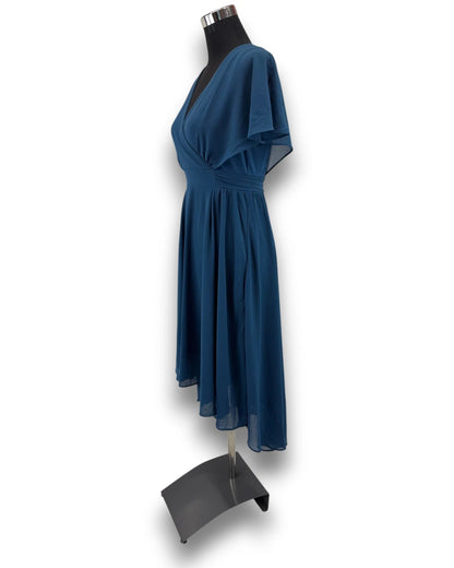 Curlbiuty Damen Kleid Blau Gr. 36 Chiffon V-Ausschnitt Cocktailkleid Vokuhila