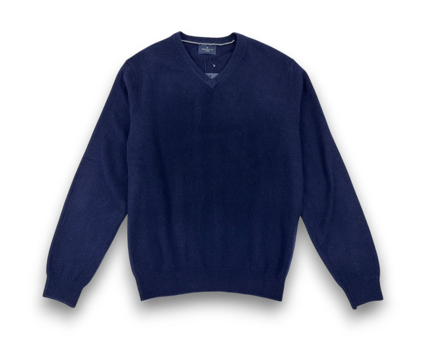 Hackett London Herren Pullover Gr. L Midnight Blue 100% Lammwolle V-Ausschnitt