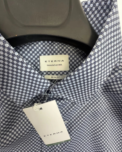 Eterna Herren Hemd Slim Fit Businesshemd Allover-Print Bleu Gr. 40 Baumwolle
