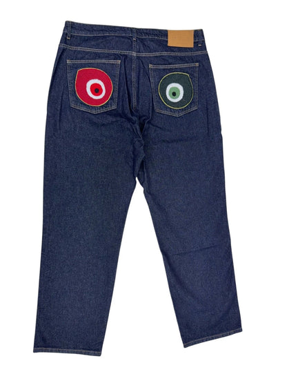 RVNI Herren Baggy Fit Jeans OG Nazar Gr. 36 Dark Blue Mit Patches hinten Hose
