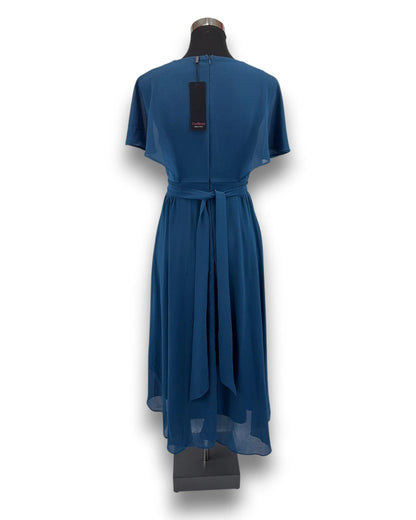 Curlbiuty Damen Kleid Blau Gr. 36 Chiffon V-Ausschnitt Cocktailkleid Vokuhila
