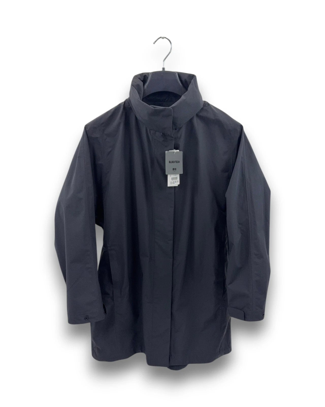 Uniqlo Damen BLOCKTECH Half Coat Gr. S Schwarz Regenjacke Oversized Jacke Kapuze