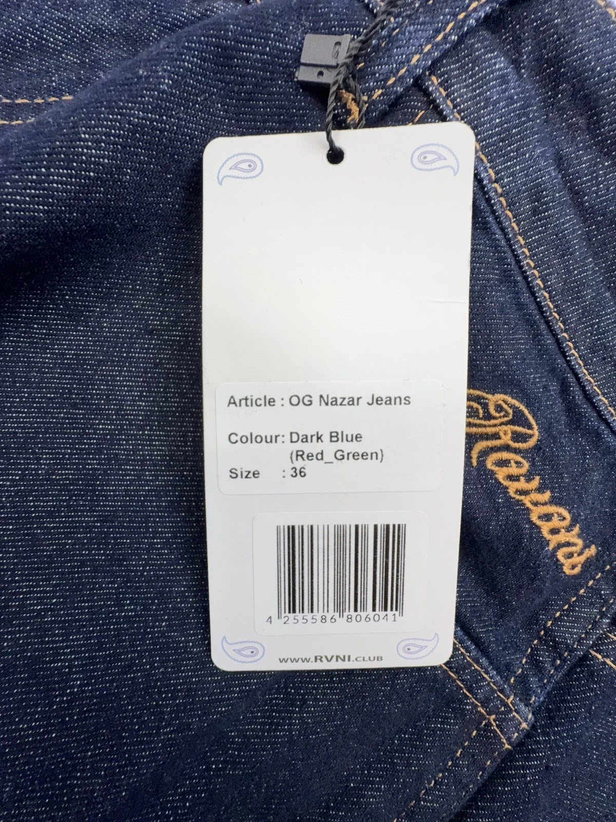 RVNI Herren Baggy Fit Jeans OG Nazar Gr. 36 Dark Blue Mit Patches hinten Hose
