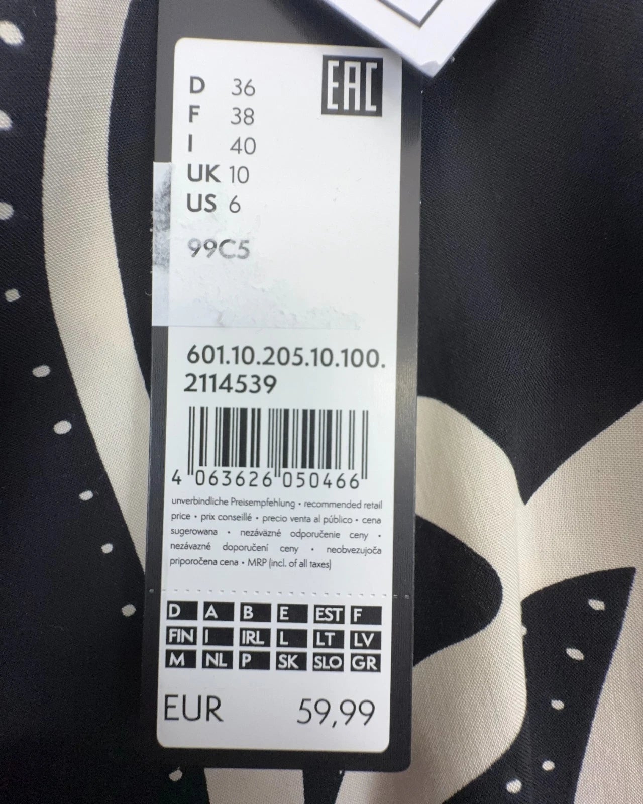 Comma Damen Bluse Gr. 36 schwarz mit Muster V-Ausschnitt Locker geschnitten