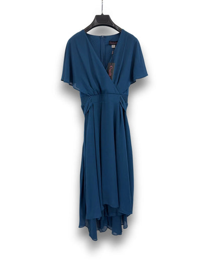 Curlbiuty Damen Kleid Blau Gr. 36 Chiffon V-Ausschnitt Cocktailkleid Vokuhila