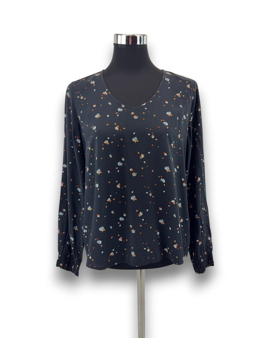 Tom Tailor Damen Bluse – Schwarz Geblümt – Größe S Langarm Oberteil Sommerbluse