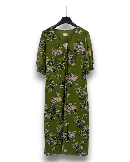 Kaffe Damen Kleid KAvita – Grün – Größe 44 Midi Kleid mit Floralem Muster