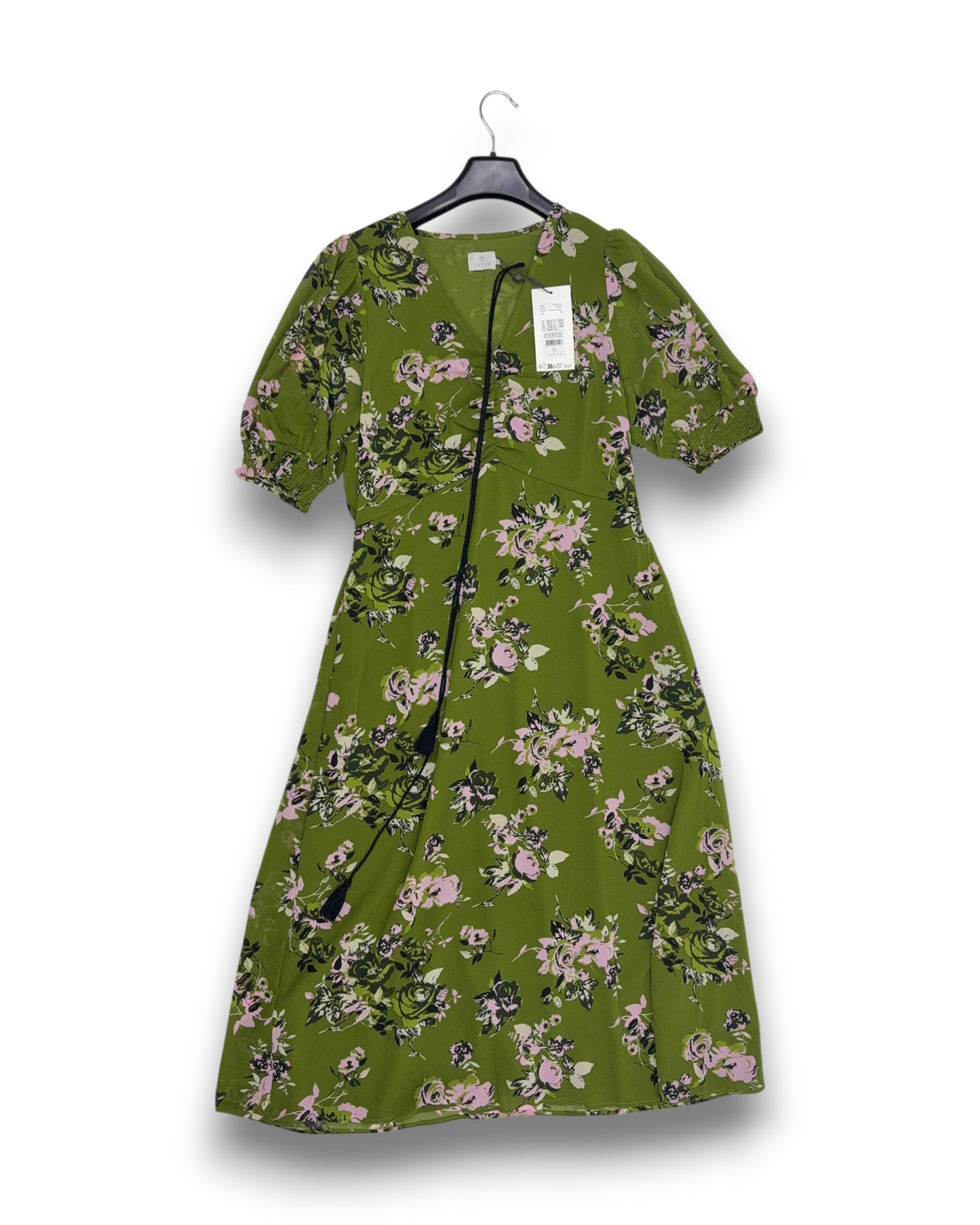 Kaffe Damen Kleid KAvita – Grün – Größe 44 Midi Kleid mit Floralem Muster