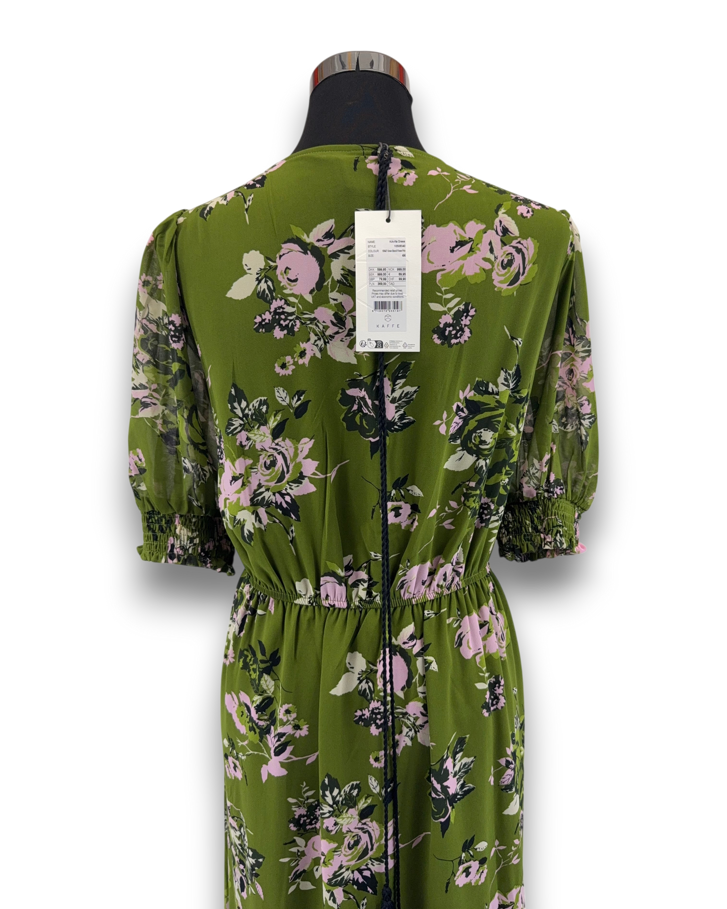 Kaffe Damen Kleid KAvita – Grün – Größe 44 Midi Kleid mit Floralem Muster