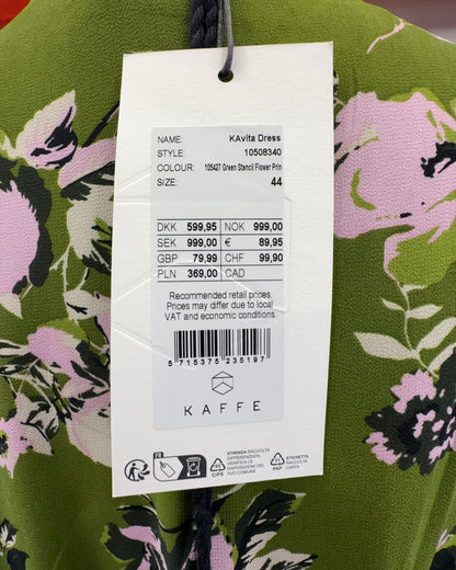 Kaffe Damen Kleid KAvita – Grün – Größe 44 Midi Kleid mit Floralem Muster