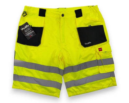 Herren Arbeitsshorts Gr. 62 Warnshorts reflektierend gelb kurze Sicherheitshose