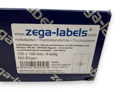 2.000 Etiketten 105 x 148 mm auf DIN A4 Bögen (2x2 Etiketten DIN A6) UPS DPD DHL